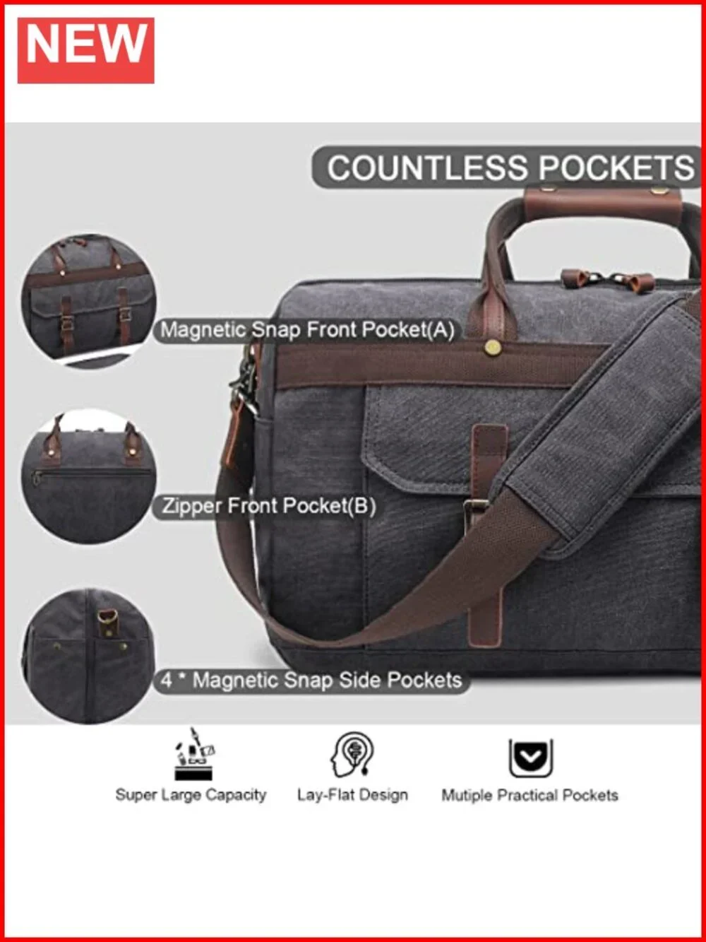 Waterproof Genuine Leather Canvas Travel Duffel Bag Weekender